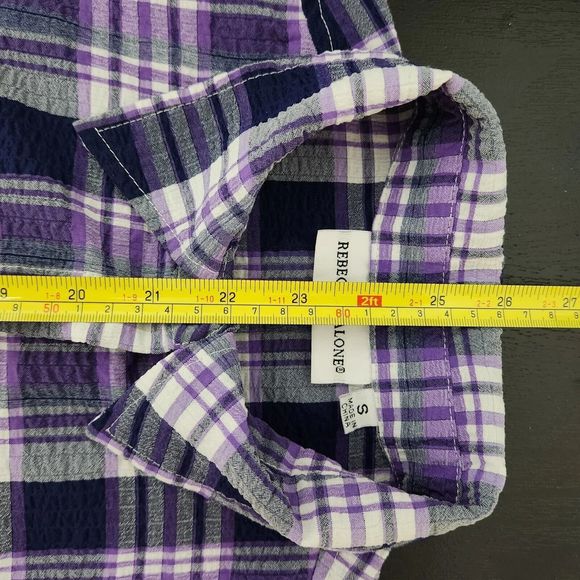 REBECCA MALONE Women's Purple Plaid Button Up Shirt 3/4 Sleeve Size S - Picture 7 of 7